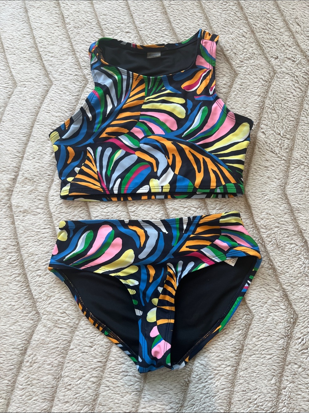 Old Navy Black Swim Top with Bright Floral Accents